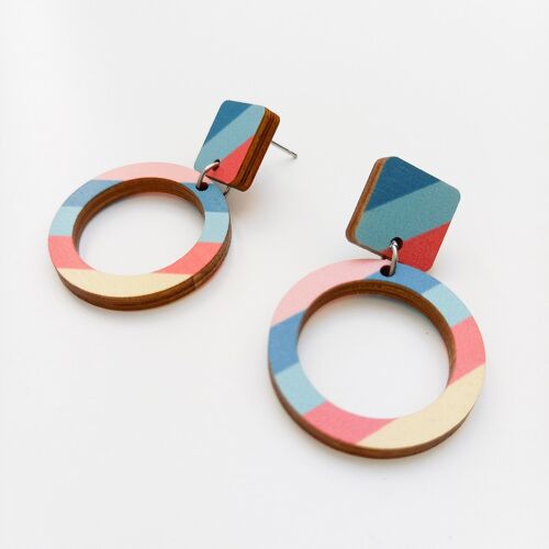 Orlando Colourful Striped Wooden Hoop Dangle Earrings