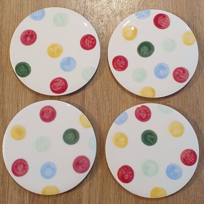 Polka dot coaster - set of 4- circular coaster - ceramic coasters - Emma Bridgewater Inspired