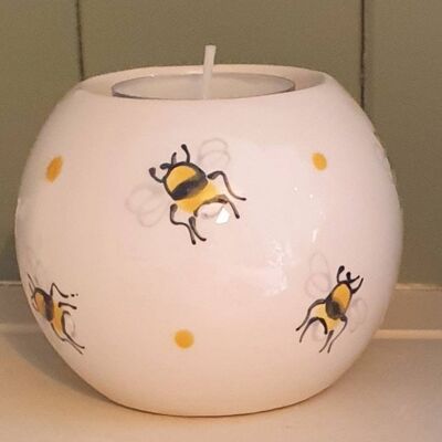 Handpainted Tea Light Holder - Oil Burner - Tealight - Wax Melt - Bee Design - Emma Bridgewater Inspired - Bee Tealight Holder - Bee Decor