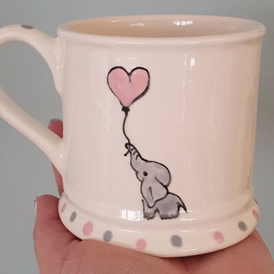 Handpainted - Elephant Mug - Teacher Mug - Personalised - Auntie mug - Mum Mug - daughter Mug Gift for Christmas - cute Elephant - balloon