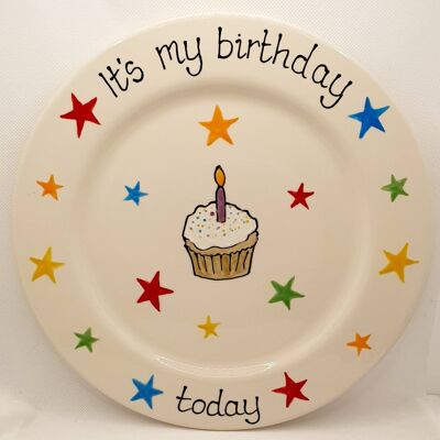 Birthday Plate - Birthday Gift  - Cake Plate - Personalised Plate - cupcake - Celebration Plate - Handpainted - it's my birthday today