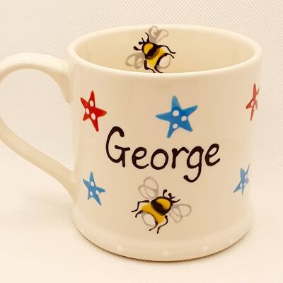 Handpainted - personalised Mug - Stars and Bee - Easter Mug  - Teacher Mug - Birthday Gift  - Christmas Mug  - Fathers Day Mug - Childs mug