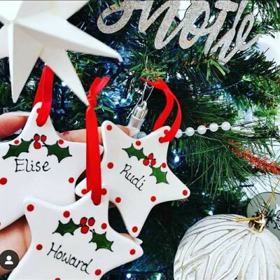 Personalised  Christmas decorations - ceramic tree decoration - tree decoration - star -  personalised bauble - Christmas tree decoration