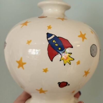 Rocket Savings Jar - Ceramic  Jar -  Money Box - Bespoke - Custom Design - Space - Christmas Gift  - Christening Gift  - boys birthday