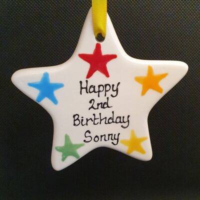 Childs birthday gift- hanging star - happy birthday - handpainted - personalised birthday gift - childrens personalised gift - birthday star