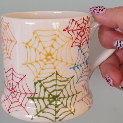 Spider Web Mug - Halloween Mug - Rainbow Web - Gift for Halloween - Emma Bridgewater Inspired - Handpainted Mug - Ceramic Mug - Spider