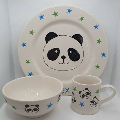 Childrens personalised Dinner Set - Panda Design - Kids Dinner Set - plate set - Birthday gift  - Christmas gift- personalised childs gift
