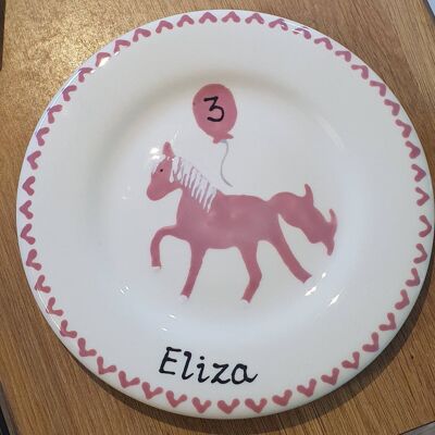 Birthday Plate - pony gift  - personalised plate - 1st birthday gift - handpainted plate - gift for child - horse - balloon - gift