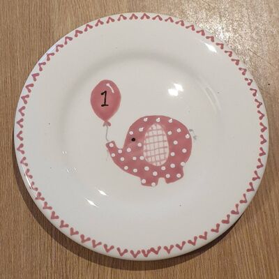 Birthday Plate - elephant gift  - personalised plate - 1st birthday gift - handpainted plate - gift for child - elephant  - balloon - gift