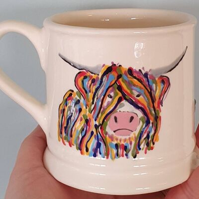 Handpainted Rainbow Highland Cow Mug - Highland Coo - Rainbow Cow - Handpainted Mug - Birthday  Gift - Farmer Gift - Highland Cow - Wildlife