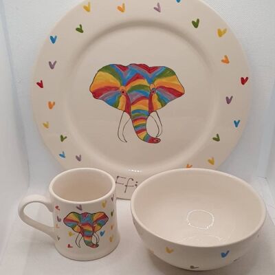 Rainbow - Elephant Plate set - children's dinner sets -  personalised plate - personalised mug- christening gift - personalised gift - xmas