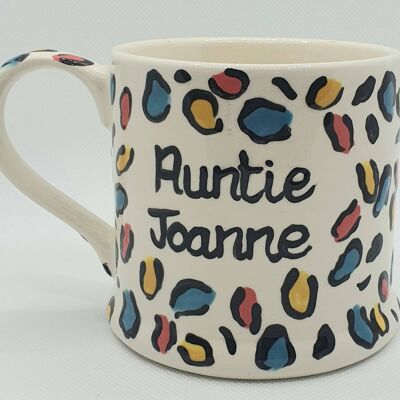 Leopard print mug - cheetah print mug - handpainted - personalised mug - birthday gift- mum mug - daughter mug - ceramic mug - mothers day