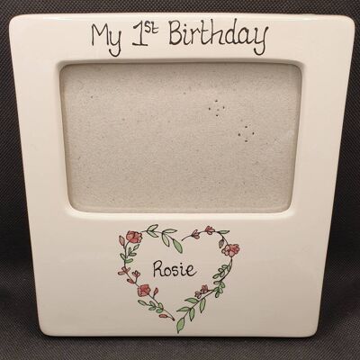 First Birthday Photo Frame - My 1st Birthday- Handpainted - Girls Birthday Frame - Personalised Birthday Gift - Personalised Photo
