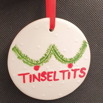 Tinsel Tits Bauble- Funny Tree Decoration- Tinsel Tits - Boobs - Tree Decoration- Personalised Bauble