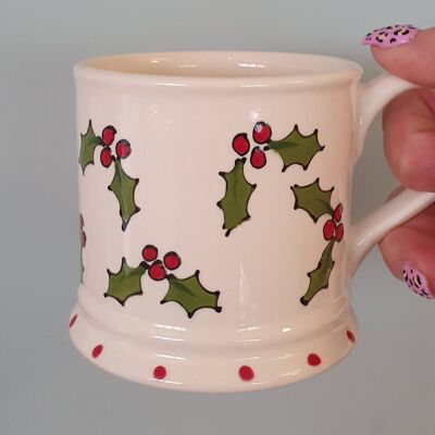 Holly Mug - Christmas Mug- Childs Christmas Mug - Christmas eve Box - Xmas Mug - Christmas Mug- hot chocolate mug -  Gift for Her- Christmas