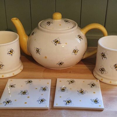 Bee Design Tea Set - Teapot - Bee Mugs - coasters  - Afternoon Tea - Gift for Mum - Nana  - Birthday  - Christmas Gift  - Handpainted
