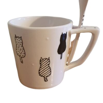 Cat Design Snack Mug and Spoon - Mug and Spoon  - Pasta Mug - cat Mug - Office Mug - Secret Santa - Personalised Mug - Lunch Mug - Porridge