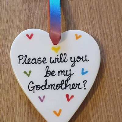 Will You be my Godmother - Godparent Proposal - Godfather  - Christening - Bridesmaid Proposal  - personalised gift - ceramic heart - heart