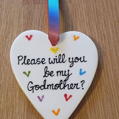 Will You be my Godmother - Godparent Proposal - Godfather  - Christening - Bridesmaid Proposal  - personalised gift - ceramic heart - heart