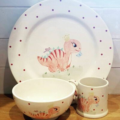 Dinosaur Plate set - Girl Dinosaur- children's dinner sets -  personalised plate - personalised mug- christening gift - personalised gift