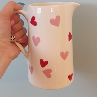 Handpainted pink/red hearts Jug - Country Jug - Mothers Day Gift  - Emma Bridgewater Inspired - ceramic Jug - Milk Jug - Vase - Anniversary