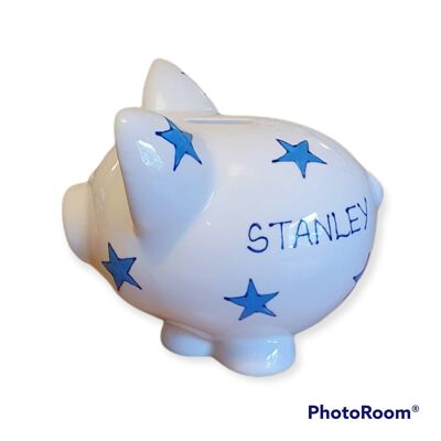 Personalised Piggy Bank -  christening gift - baptism gift - new baby gift -  birthday gift, star design -  ceramic piggy bank