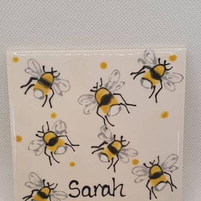 Bee Coaster - Personalised  - 4 inch Coaster - Square Coaster  - Birthday Gift - Handpainted - Bees - Easter Gift
