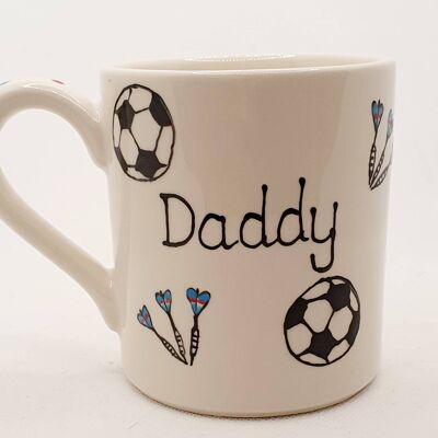 Fathers day mug - Darts - Football - Sports - Grandad - dad - Personalised Mug for him - Handpainted