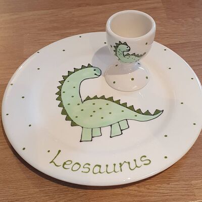 Personalised Egg Cup and Plate -  Egg and Soldiers Plate - Dinosaur - Volcano - Boys Gift - Easter Gift - Egg Cup - breakfast set - plate