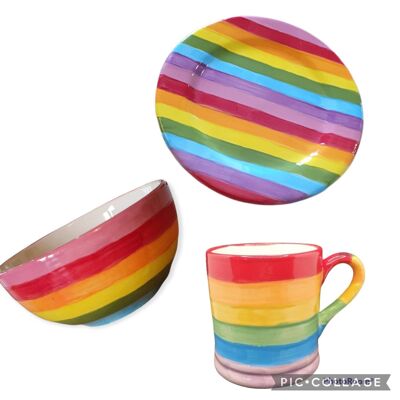 Rainbow striped Dinner Set - rainbow -Dinner Set - plate set - Birthday gift  - Christmas gift- Easter gift - Girls Plate - Mix amd Match