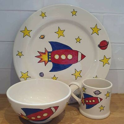 Childrens personalised Dinner Set - Rocket -Spaceship -Dinner Set - plate set - Birthday gift  - Christmas gift- personalised - Easter gift