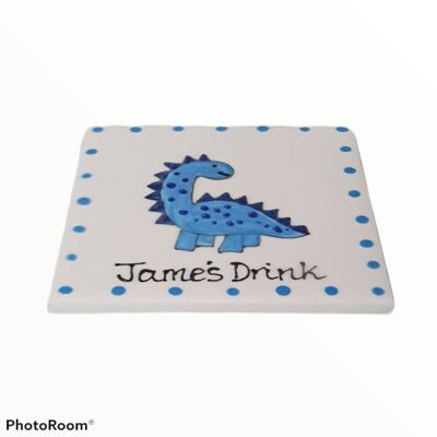 Dinosaur Coaster - Dinosaur- Kids Coaster - Personalised  - 4 inch Coaster  - Birthday Gift - Handpainted - Easter Gift