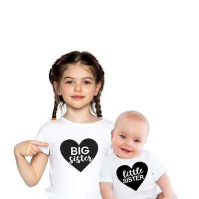 Big Sister T-shirt and Little Sister onesie - Heart Black