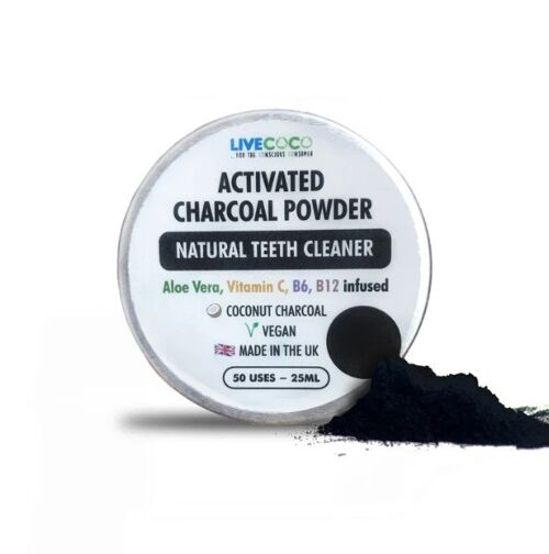 Activated Coconut Charcoal Powder (Vitamins & Aloe Vera Infused) (50 Uses)