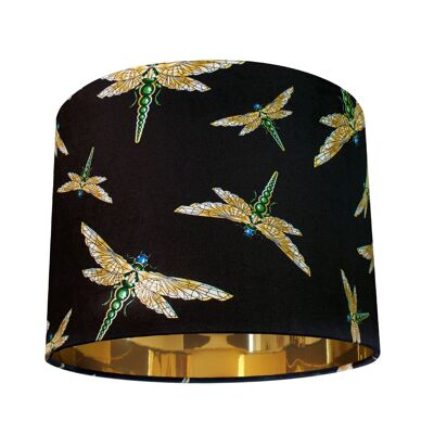 DRAGONFLY SWARM BLACK: Velvet Lampshade - 40cm (diameter) x 30cm (height) - Ceiling