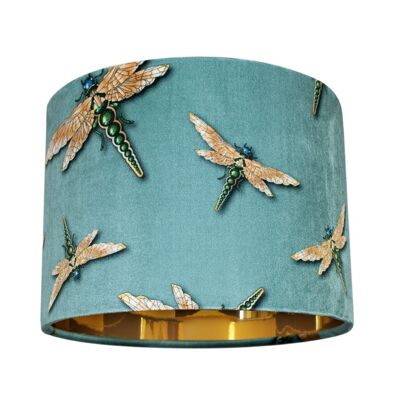 DRAGONFLY SWARM SAGE: Velvet Lampshade - 25cm (diameter) x 18cm (height) - Ceiling