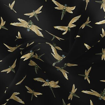 DRAGONFLY SWARM BLACK: Velvet Fabric (per metre) - Metre