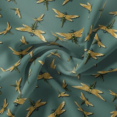 DRAGONFLY SWARM SAGE: Velvet Fabric (per metre) - A6 Sample (approx)