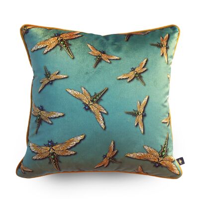 DRAGONFLY SWARM SAGE: velvet cushion - Duck Feather