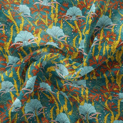 CORAL ODYSSEY TEAL: Velvet Fabric (per metre) - A6 Sample (approx)