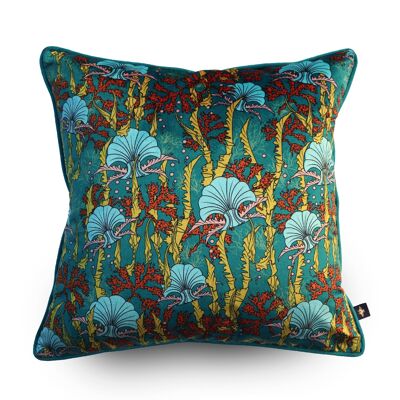 CORAL ODYSSEY TEAL: velvet cushion - Duck Feather