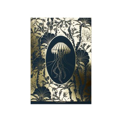 ELEMENTAL JELLYFISH print : teal/ gold - A4