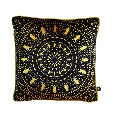 INSECT MANDALA BLACK & GOLD: velvet cushion - Cover Only