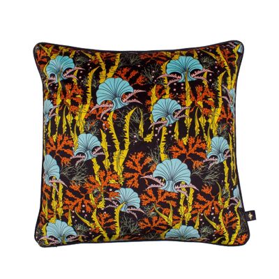 CORAL ODYSSEY BLACK: velvet cushion - Duck Feather