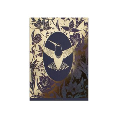 ELEMENTAL HUMMINGBIRD print : purple/ gold - A3