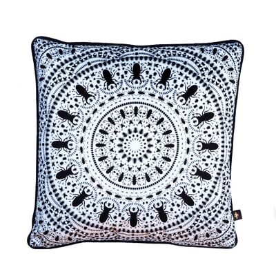 INSECT MANDALA WHITE: velvet cushion - Duck Feather