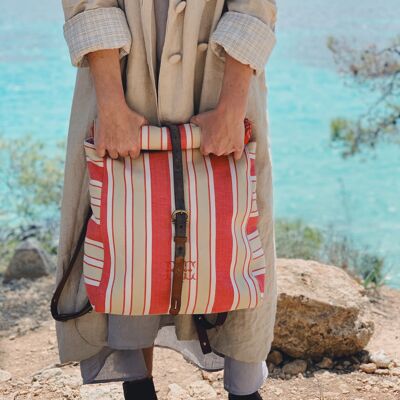 Red & Beige Stripes With Flower Lining Soller Rucksack