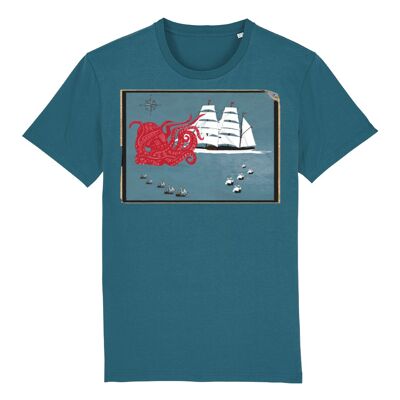 Kraken Tallship t shirt - ocean blue