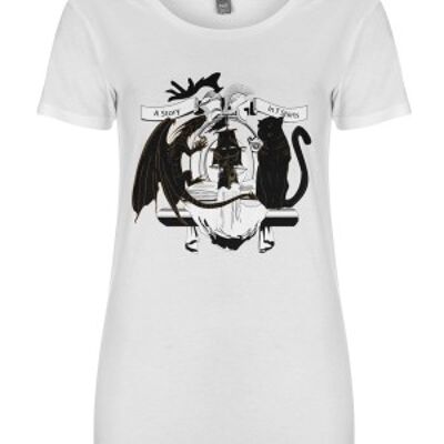 Tallship dragon panther tshirt white | Ladies long t-shirt