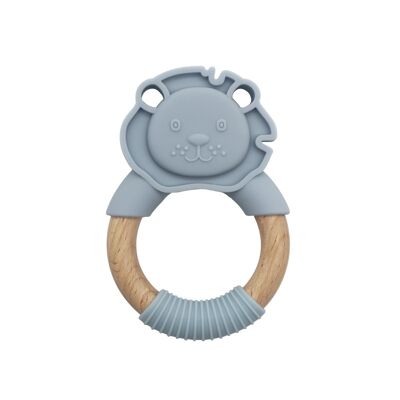 Massaggiagengive Baby Lion in silicone con manico in legno Dusty Blue